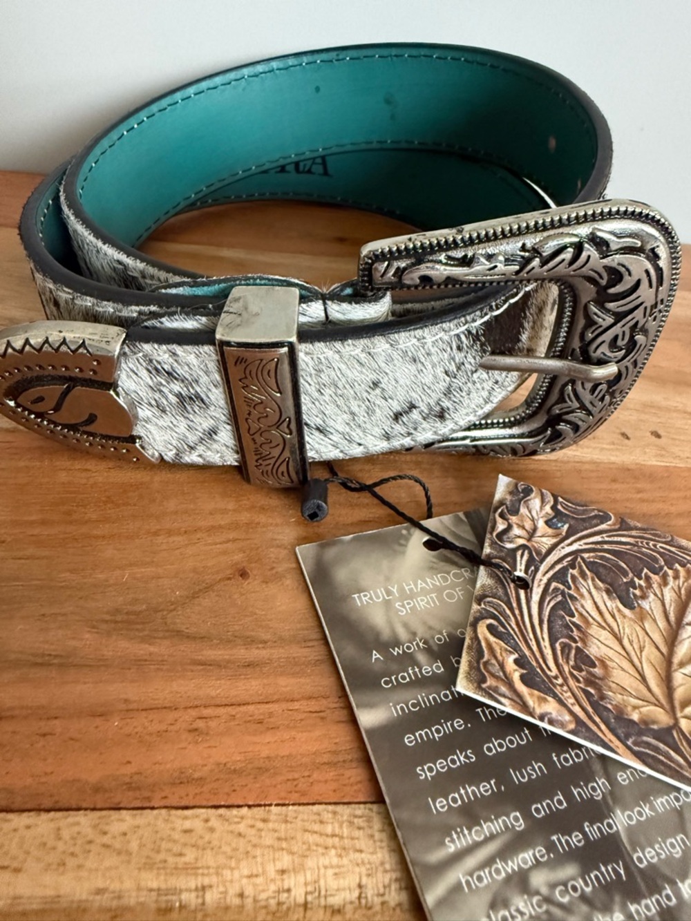 Leather Cow Hide Pony Belt with Solid Metal Buckle & Tip Brand New Size 30”/34”